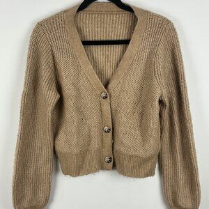 Unbranded Short Button Cardigan Size M Beige Long Sleeve V Neck Stretch Acrylic